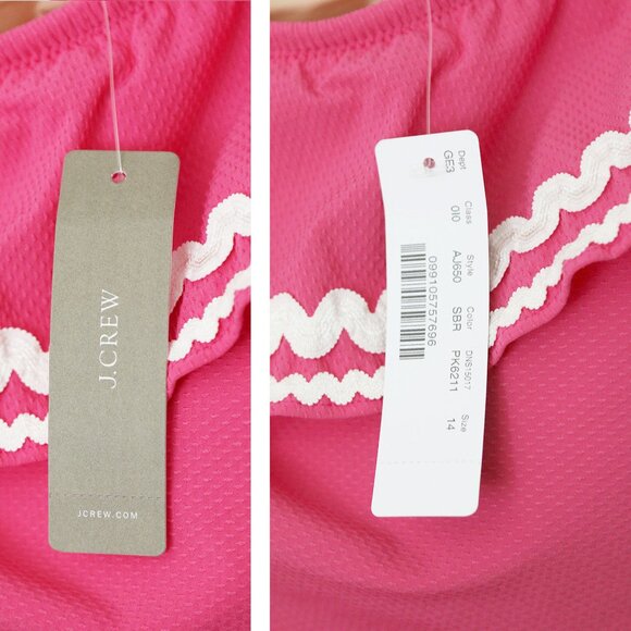 NEW J. Crew Barbie Pink Ruffled One Shoulder One Piece Swimsuit Size 14 $149 NWT - Picture 8 of 16